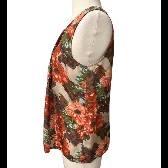 Talbots Sleeveless Floral Orange 100% Silk Blouse Top Shell Size 8 Medium Career - Picture 7 of 9